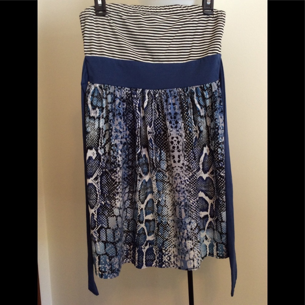 Blue and White Strapless Dress